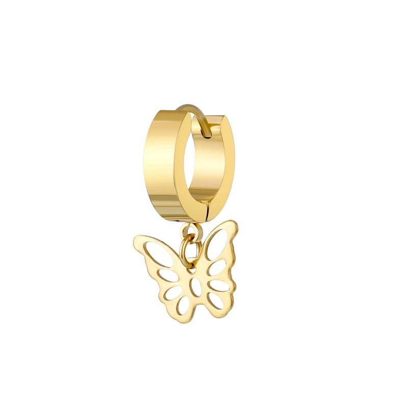 Zierliche minimalistische Goldfarbe baumelnde Charm Huggie durchbohrte Creolen für Kerl Männer Frauen Schmuck_voghion.com