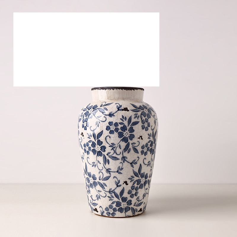 Behanmei retro ledus saplaisājusi zili balta porcelāna vāze Amerikāņu keramikas mājas dekorēšanas rotājumi vāze hidroponiska ziedu ierīce_voghion.com