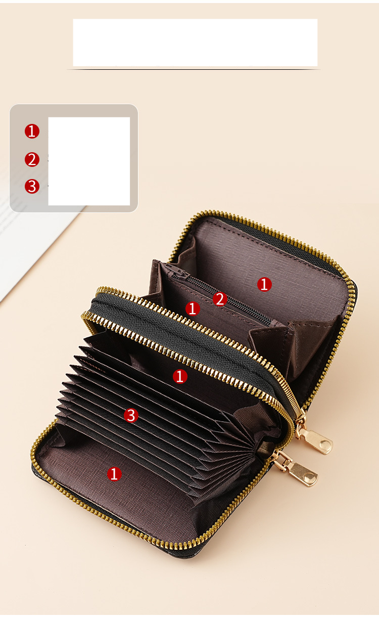 crocodile pattern solid color accordion double zipper card holder fashionable multi card slot large capacity card holder zipper coin purse for women_voghion.com