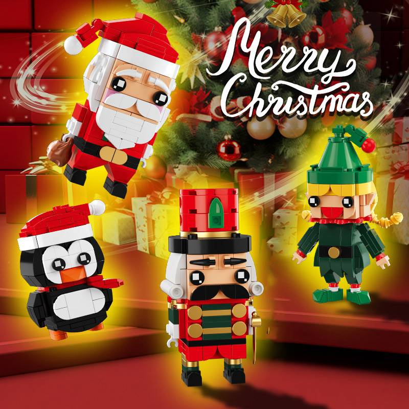 4pcs Winter Village Santa Claus Penguin Walnut Soldier Spirit Building Blocks Bricks Christmas Toys_voghion.com