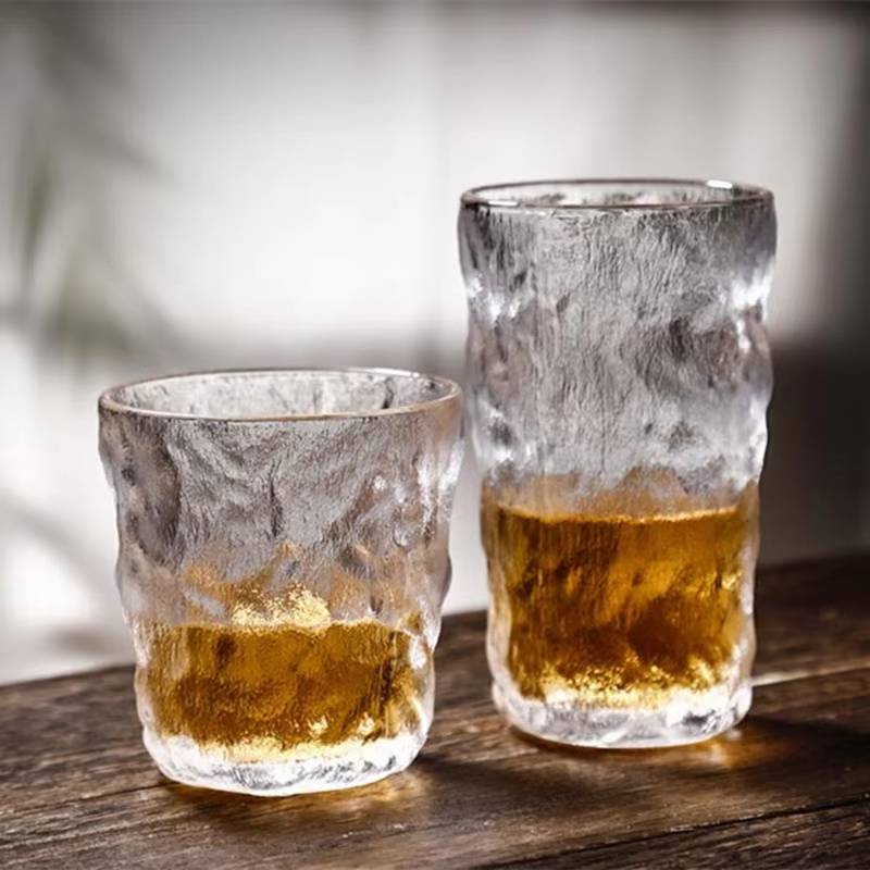 Botella de vidrio para beber de 280 ml/330 ml, vaso de agua de vidrio glaciar simple, vaso de whisky de roca, vaso de vino tinto, vaso de café, vaso con patrón de corteza, vaso de cerveza_voghion.com