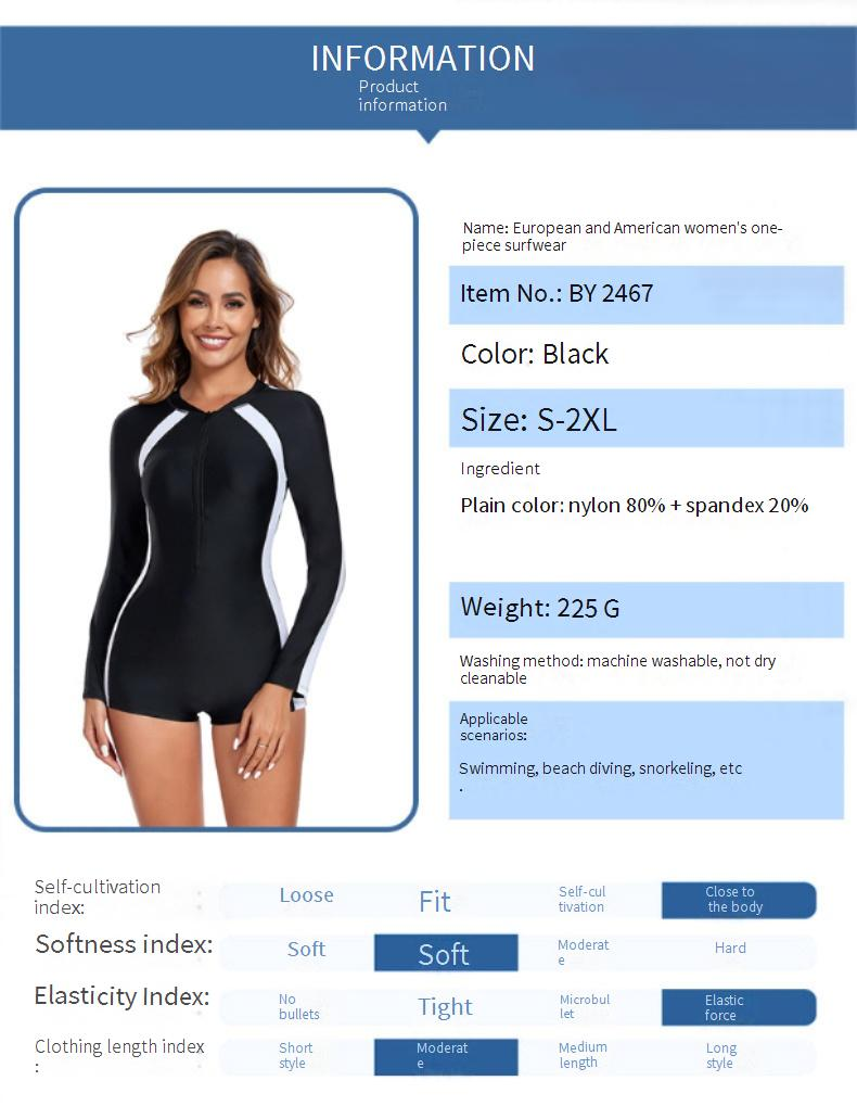 Costume intero a maniche lunghe da donna - Rashguard sportivo per surf, sorgenti termali e nuoto. Protezione UV UPF 50+._voghion.com