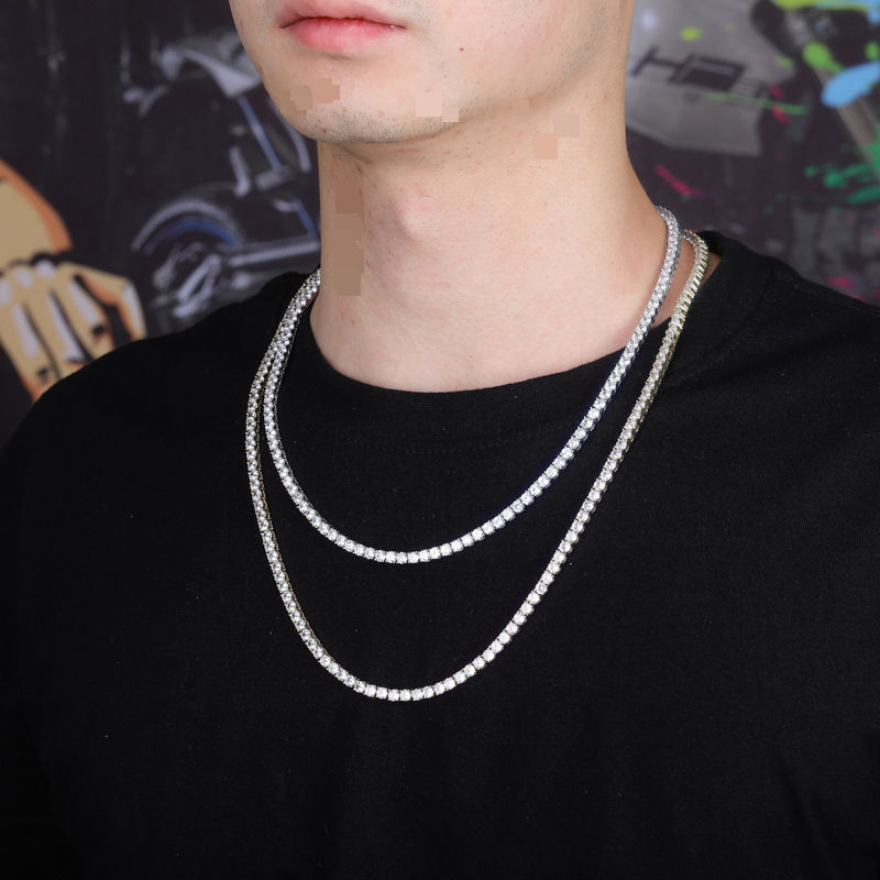 Hiphop-tennisketting voor heren en dames met micro-ingelegde zirkonia en veersluiting in de maten 3 mm, 4 mm, 5 mm en 6 mm. Verkrijgbaar in goud, zilver, roségoud._voghion.com