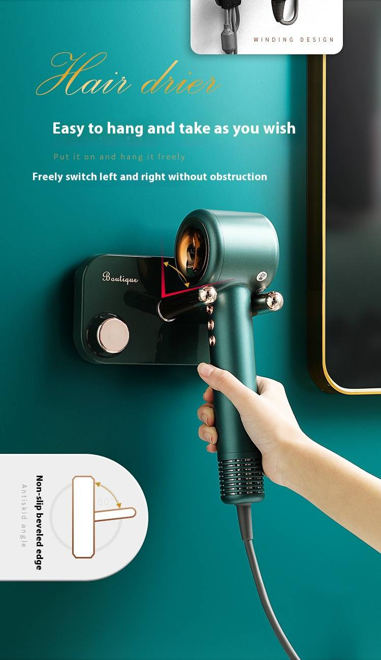 Porta asciugacapelli di lusso color oro – Organizer da parete per il bagno, senza fori e salvaspazio (capacità 5 kg, opzioni bianco/verde)_voghion.com