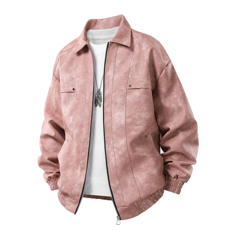 Vintage-Inspired PU Leather Jacket For Men – Retro Brown & Black Biker-Style Coat With Zippered Front & Side Pockets (Unisex Fit, M-XXXL,t)_voghion.com