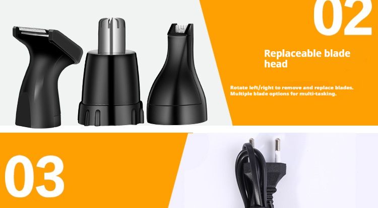 Kit per la cura della pelle 4 in 1 ricaricabile tramite USB: rasoio elettrico, rifinitore per peli del naso, rifinitore per barba e basette, impermeabile e adatto ai viaggi_voghion.com