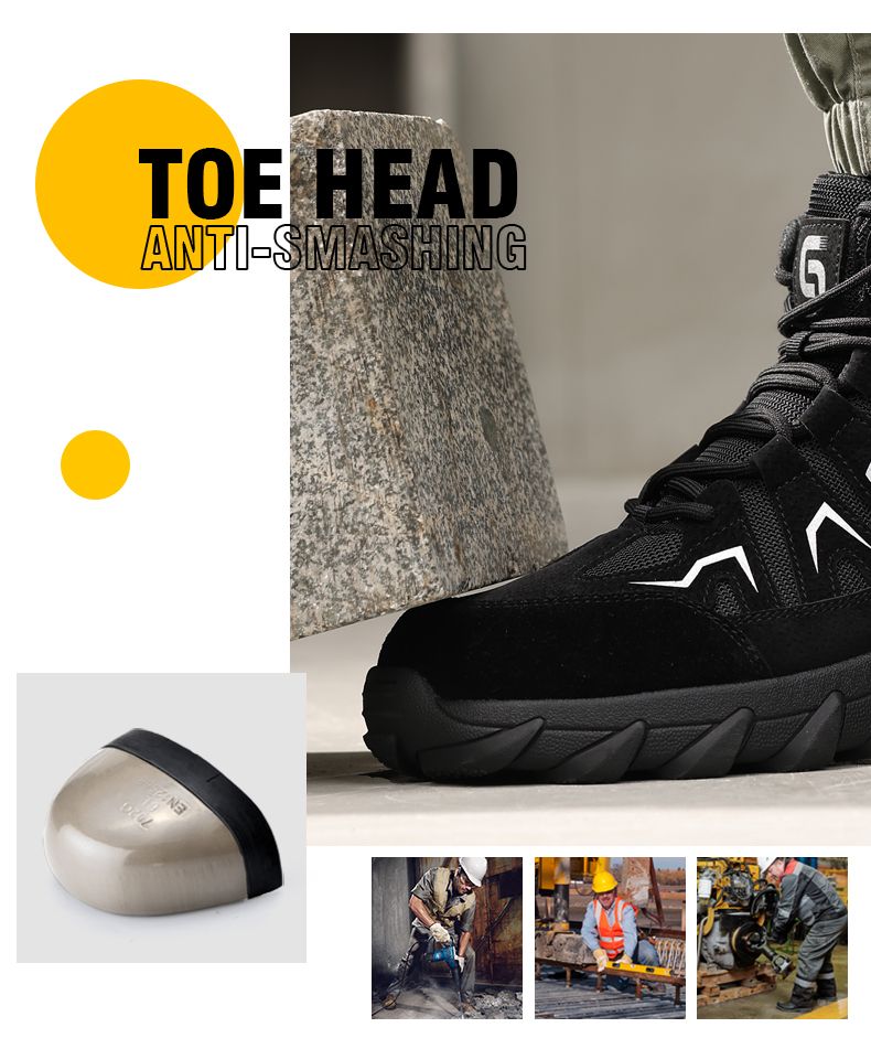 Buty robocze GUYISA z metalowym noskiem, odporne na rozbicie i przebicie, odporne na zużycie, wysokie, 5057BK 38-45_voghion.com