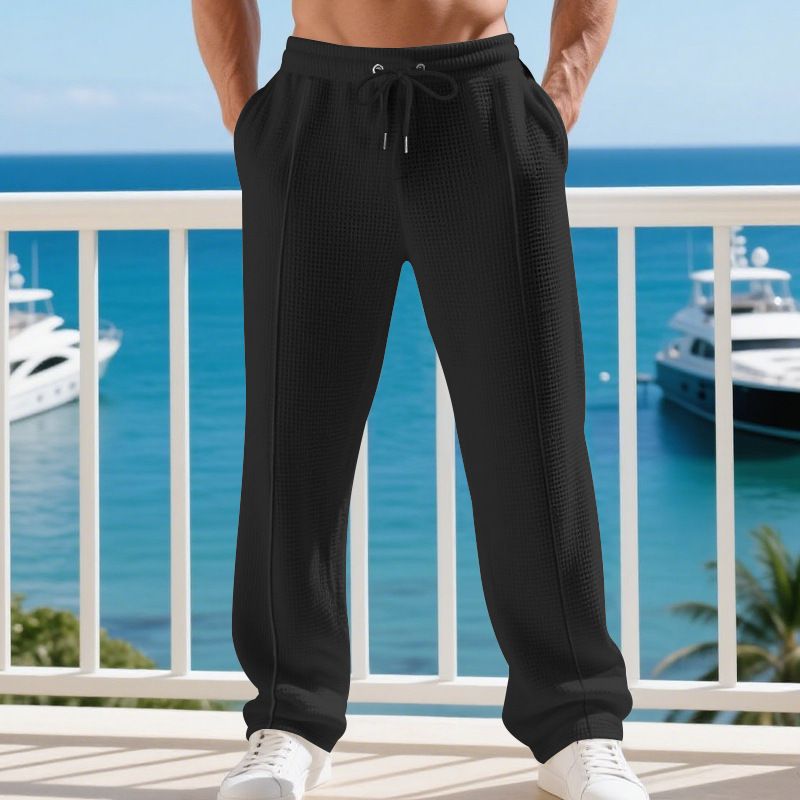 Men's Waffle-Knit Casual Pants – Straight-Leg Lounge Pants (S-XXXL, 5 Colors)_voghion.com