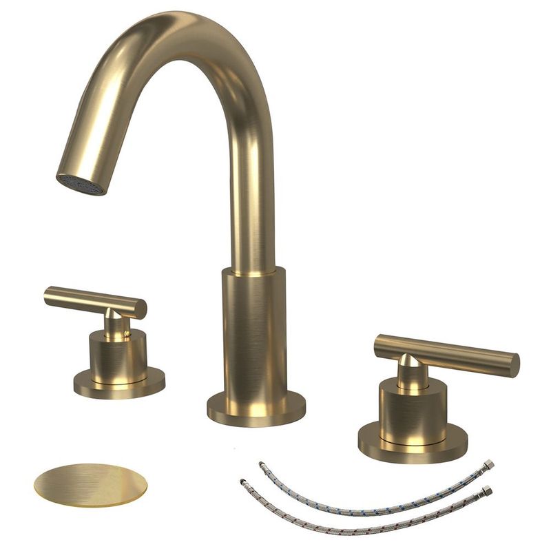 8 In. Widespread 2-Handle Mid-Arc Bathroom Faucet With Valve And CUPC Water Supply Lines In Brushed Gold_voghion.com