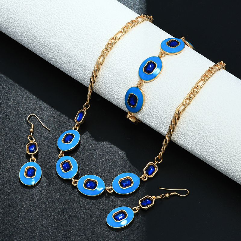 Ensemble de bijoux tendance en métal polygonal texturé pour femme, boucles d'oreilles, collier et bracelet_voghion.com