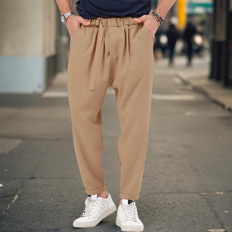 New men's sports casual trendy and fashionable, solid color, Haren pants, hanging style, plus size pants for men_voghion.com