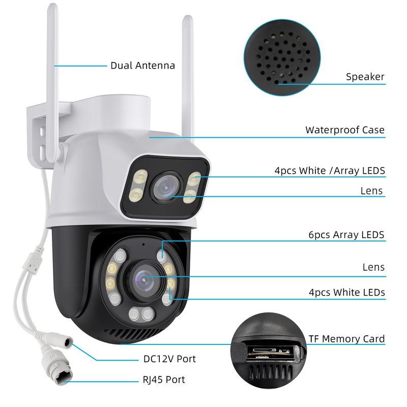 3MP Bullet Dual Lens Wireless Surveillance Camera 360 Degree Outdoor Home HD_voghion.com