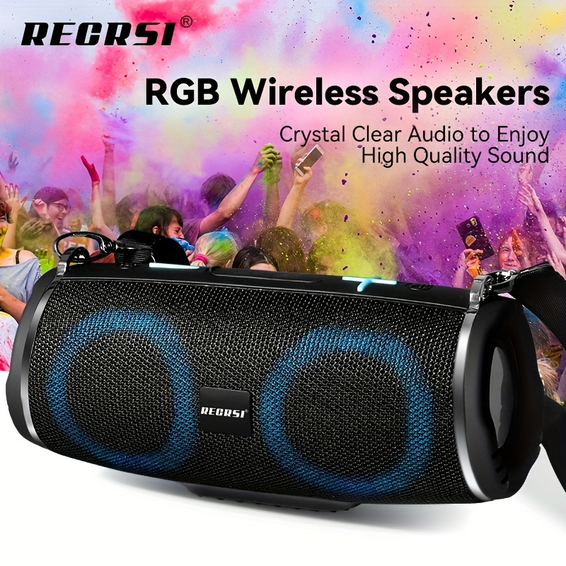 RECRSI BT Wireless Speaker With Light, Stylish Portable Speaker Wireless BT 5.3, Loud Stereo Sound, Life Waterproof,_voghion.com