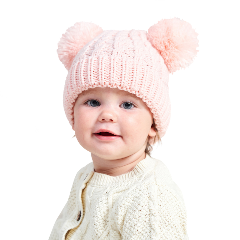 Cappello per bambini con doppia palla in filato acrilico twist in tinta unita per abbigliamento per bambini_voghion.com