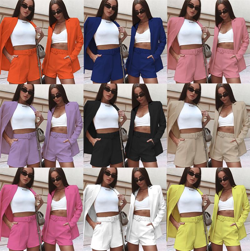 Women’s Stylish Blazer & Shorts Set – Upgraded Polyester Fabric With Belt (S-XXXL, 9 Colors)_voghion.com