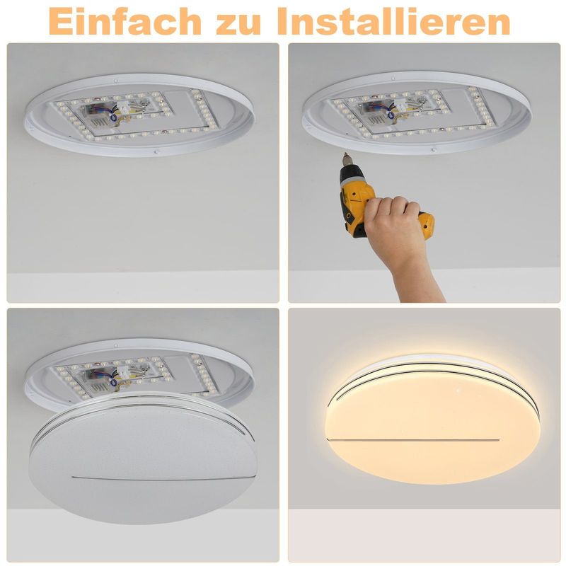Glitzerlife Deckenlampe LED Deckenleuchte Schlafzimmer - Ø27cm Schlafzimmerlampe Sternenhimmel 12W Küchenlampe Warmweiß Flurlampe Moderne Deckenbeleuchtung Rund_voghion.com