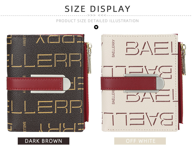 Baellerry Damen-Geldbörse im kurzen Stil, bedruckt, mehrere Kartenfächer, Münzgeldbörse mit Druckknopf, modischer Kartenhalter mit Reißverschluss für Frauen_voghion.com