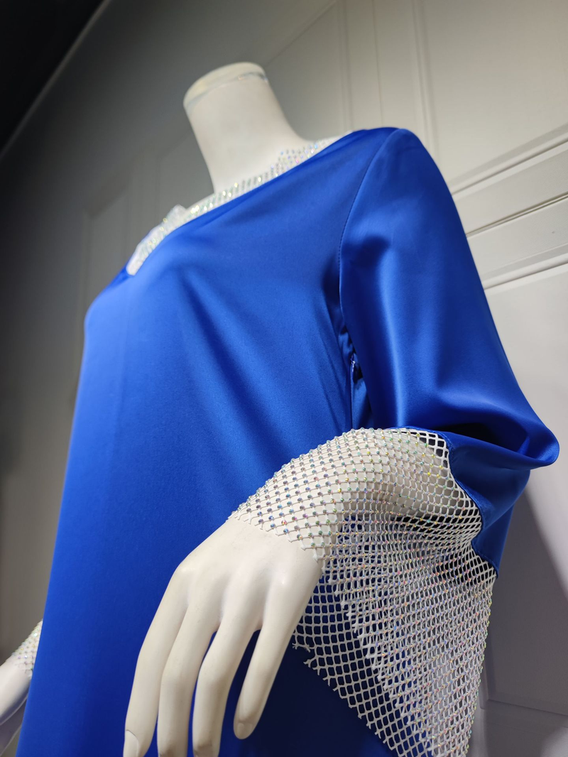 Abito lungo da donna in maglia di diamanti con paillettes in raso per donne musulmane_voghion.com