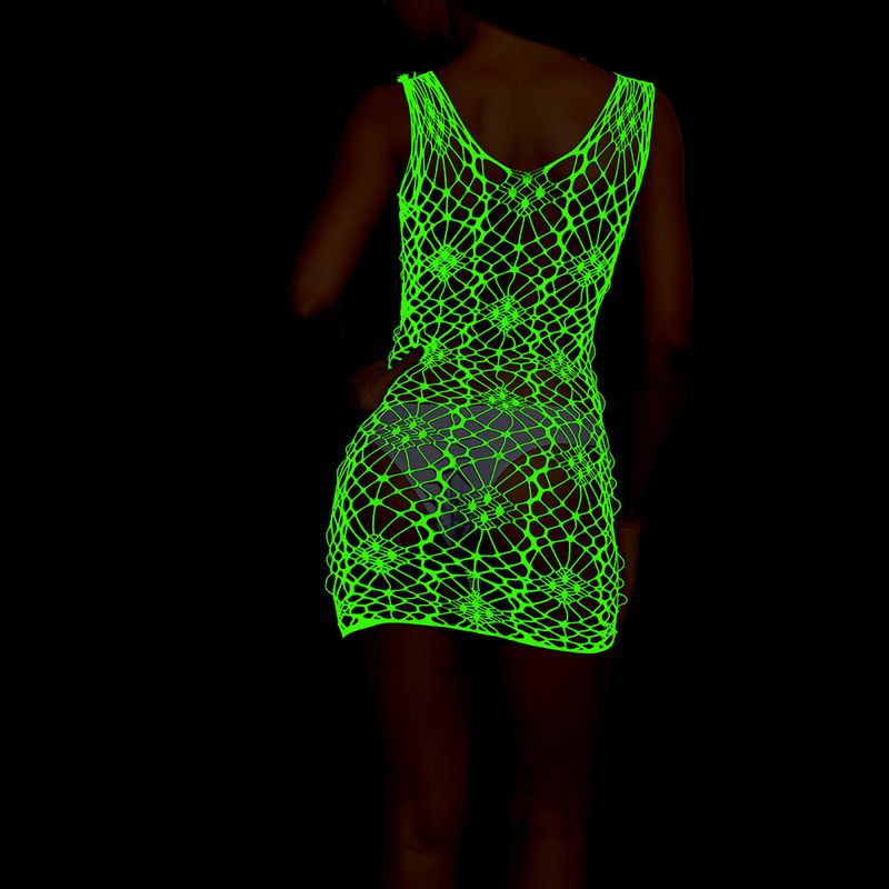 Sexy Lingerie Glowing New Night Light Retro Jacquard Hollow Out Backless Mesh Jacquard Sexy Bodycon Mesh Dress_voghion.com