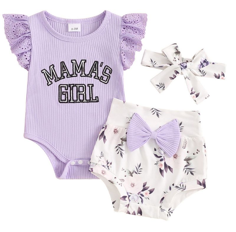 Adorabile completo da neonato composto da 3 pezzi con ricamo di lettere e stampa a fiocco, in morbida maglia di cotone, comodo ed elegante per neonati (0-12 mesi)_voghion.com