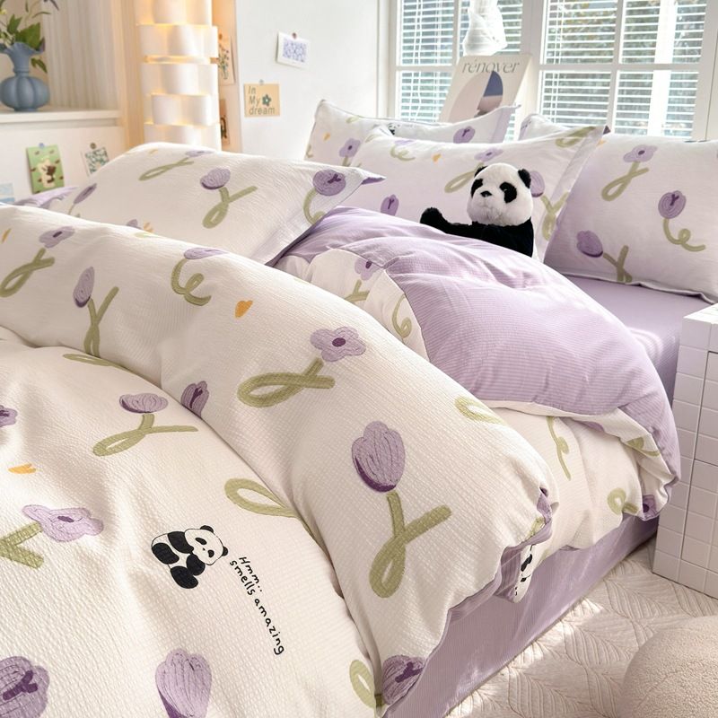 Set di quattro pezzi in cotone jacquard super morbido di classe A, adatto alla pelle di neonati e bambini, traspirante e assorbente._voghion.com