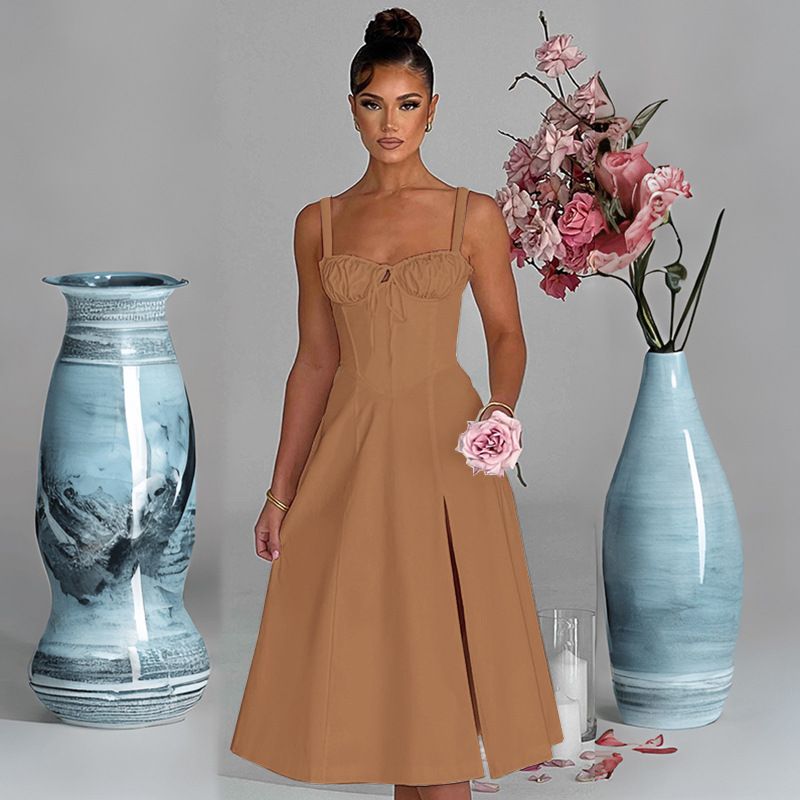 Rochie de primăvară și vară europeană și americană, la modă, casual, cu dantelă, slim fit, cu fante, high end, pentru femei_voghion.com