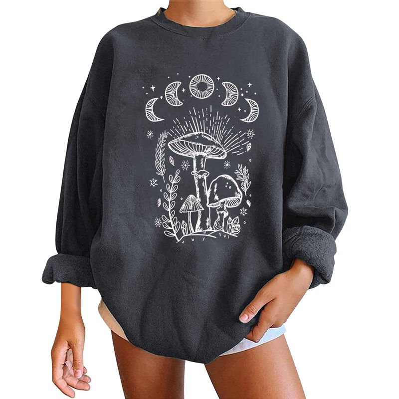 Women's off-the-shoulder long-sleeved sweatshirt mysterious printed fleece top_voghion.com