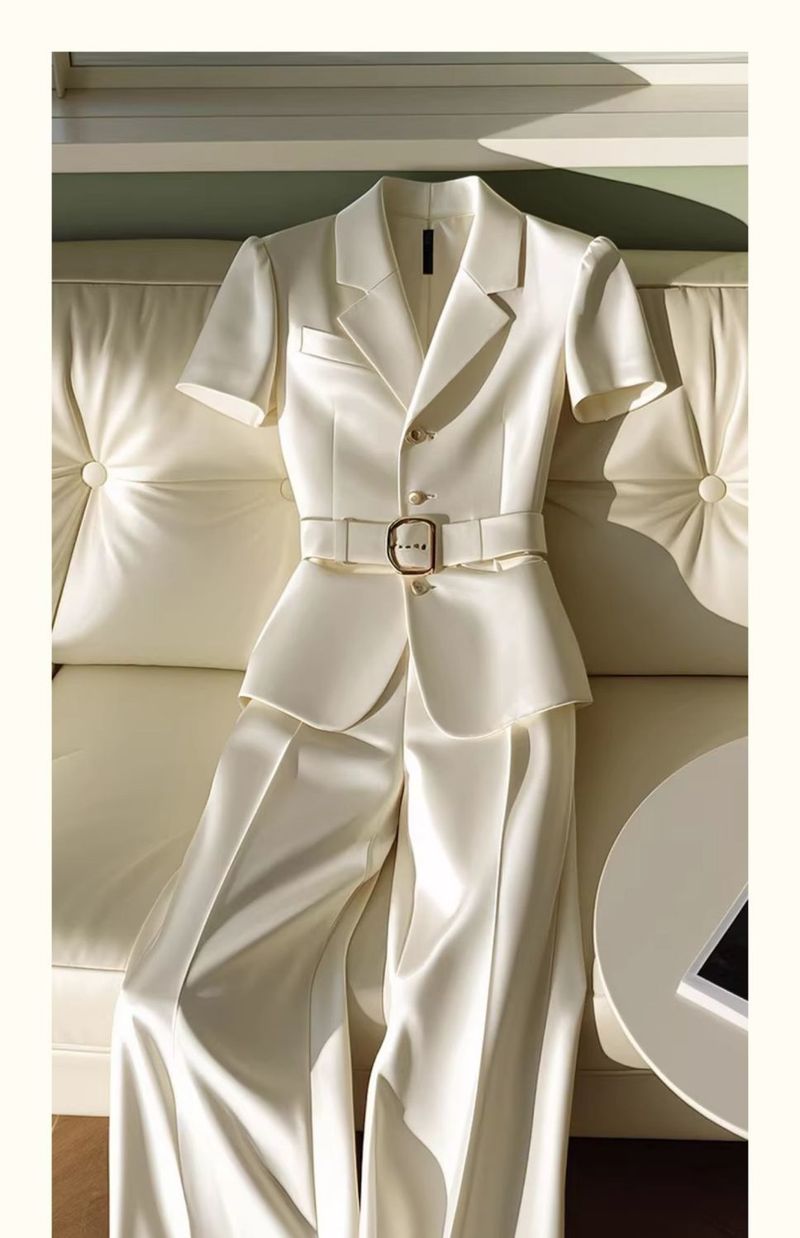 Women's Clothing White Short Sleeved Tops And Pants, Professional Two Piece Suits_voghion.com