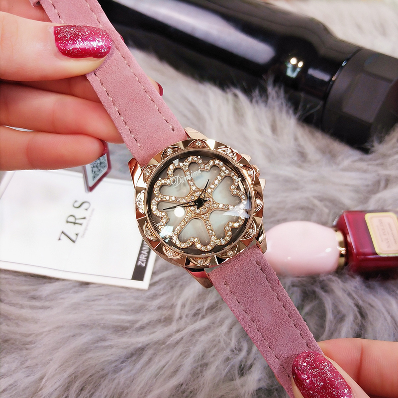 Timini leather strap with elegant and atmospheric quartz fashionable rotating women's watch, purple watch_voghion.com