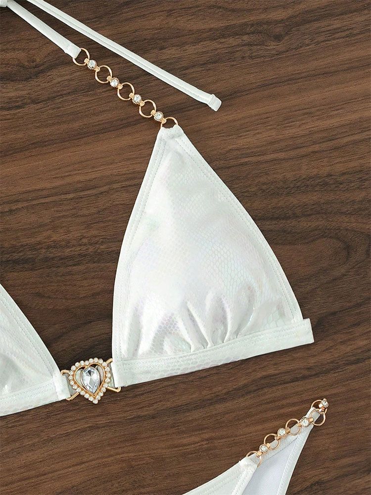 Sexigt bikiniset med snörning för kvinnor - Enfärgade bronsfärgade badkläder för strand och pool_voghion.com