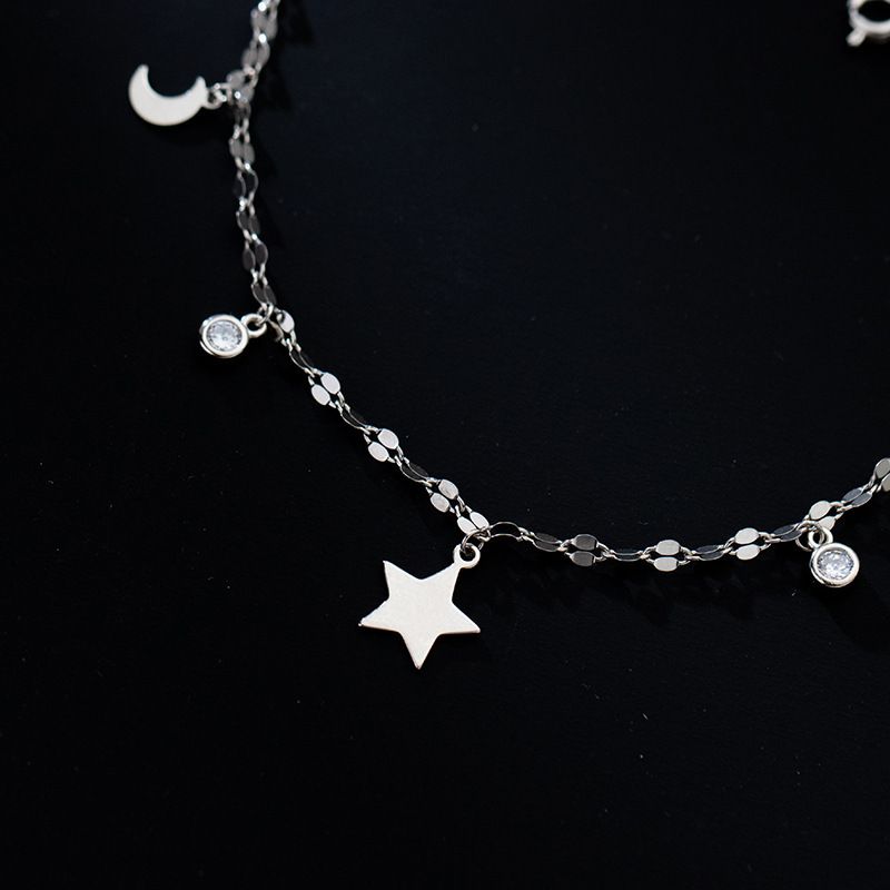 Nalan S Silver Korean Version Simple Round Diamond Twist Star Moon Anklet Summer Elegant Sweet Foot Jewelry S4689_voghion.com