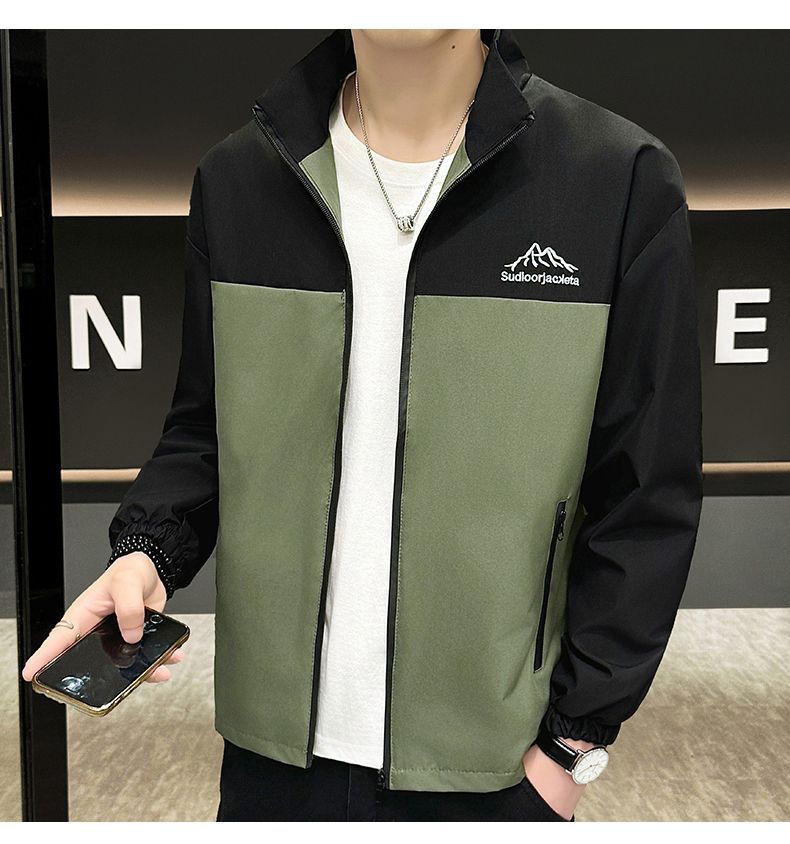 Spring And Autumn Trendy Casual Sports Jacket Men's Thin Loose Stand Collar Windbreaker Waterproof Coat_voghion.com