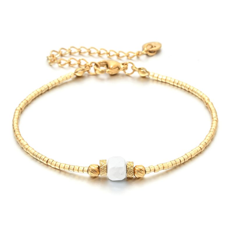 New Luxury Square Natural Stone Lapis Lazuli Amethyst Bracelet Simple Personality Rice Beads Gold Color Thin Women_voghion.com