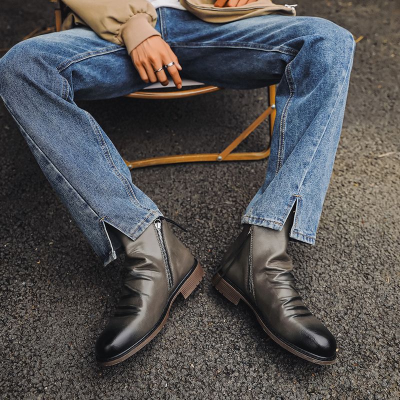Rudens un ziemas jauni, moderni vīriešu zābaki ar dubultu rāvējslēdzēju un apakšējo plūstošu audumu, ādas zābaki Martin zābaki_voghion.com