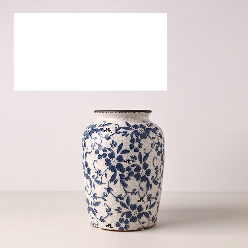 Behanmei retro ledus saplaisājusi zili balta porcelāna vāze Amerikāņu keramikas mājas dekorēšanas rotājumi vāze hidroponiska ziedu ierīce_voghion.com