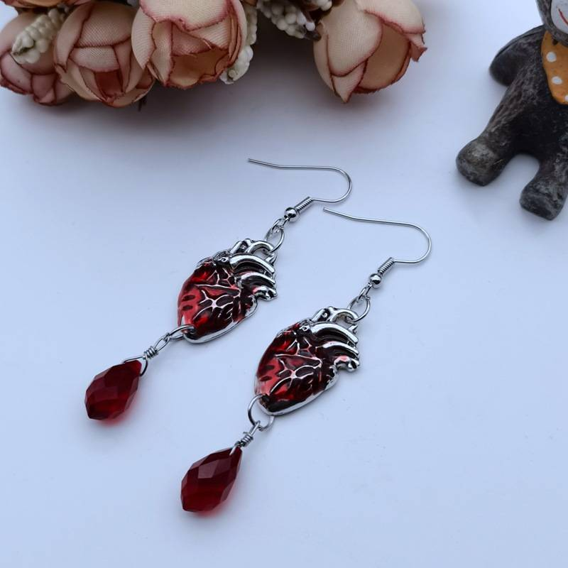 Ins trendy hip-hop persönlichkeit einzigartige punk retro mode übertrieben retro wasser tropfen rubin ohrringe_voghion.com