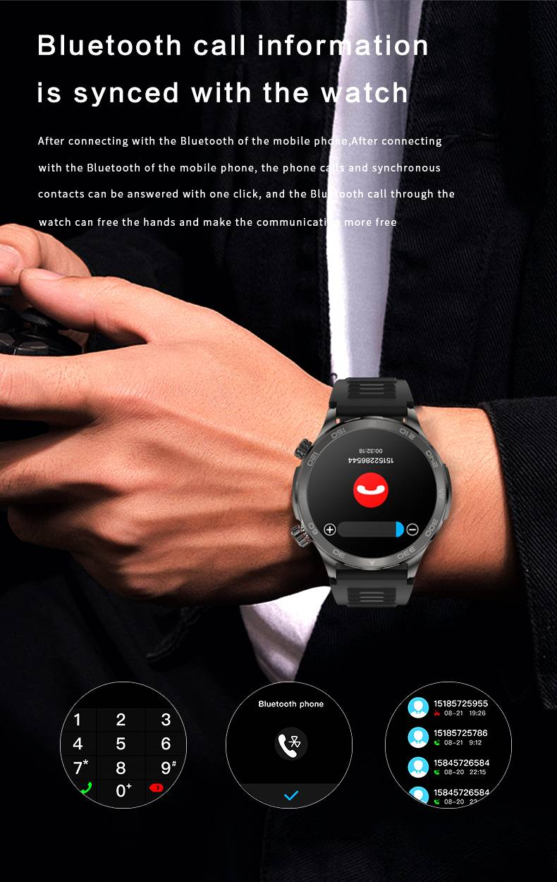 Bluetooth-Anruf-Smartwatch für Männer für Huawei 1,53 AMOLED-Bildschirm Pulsmesser NFC IP68 wasserdichte GPS-Sport-Smartwatch_voghion.com