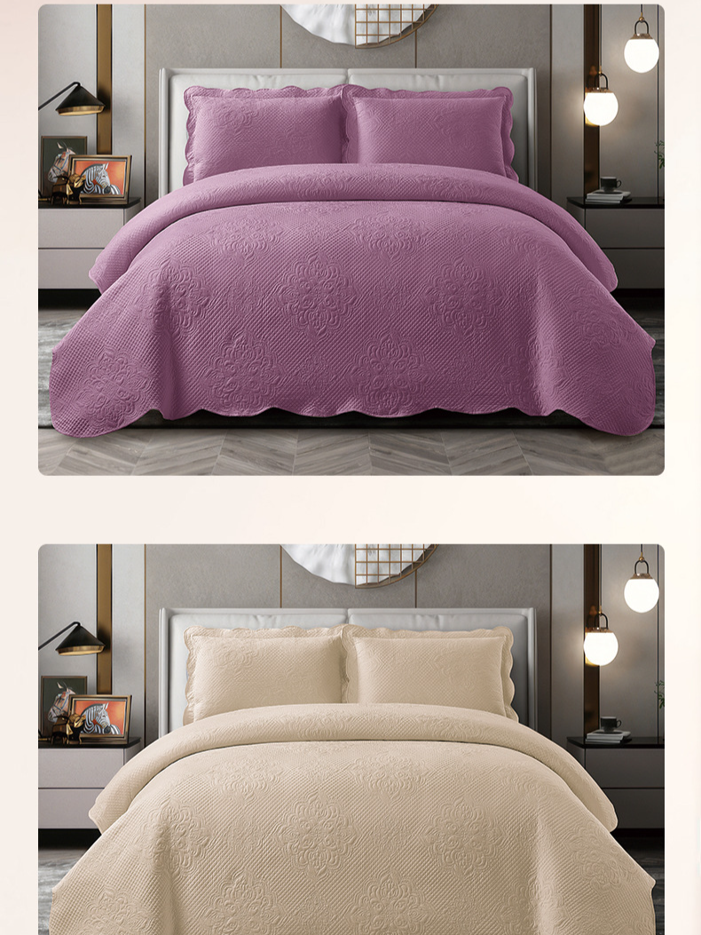 3-Piece Brushed Cotton Embroidered Duvet Set Soft Breathable Bedding With Washed Cotton Cover All-Season Lightweight Quilt_voghion.com