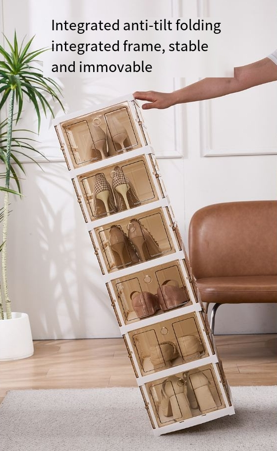 Caixa de sapatos transparente, sem instalação, armário de sapatos, artefato de armazenamento, economizador de espaço, prateleira de sapatos simples de plástico dobrável_voghion.com