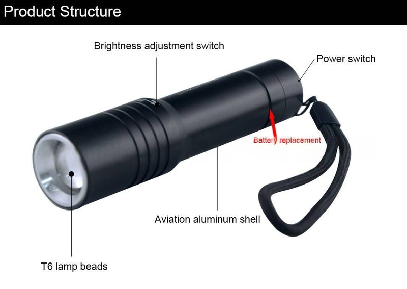 Zoomable T6 Diving Flashlight - 2000 Lumens Waterproof LED Torch With Rechargeable Battery & Aluminum Alloy Body For Scuba Diving_voghion.com