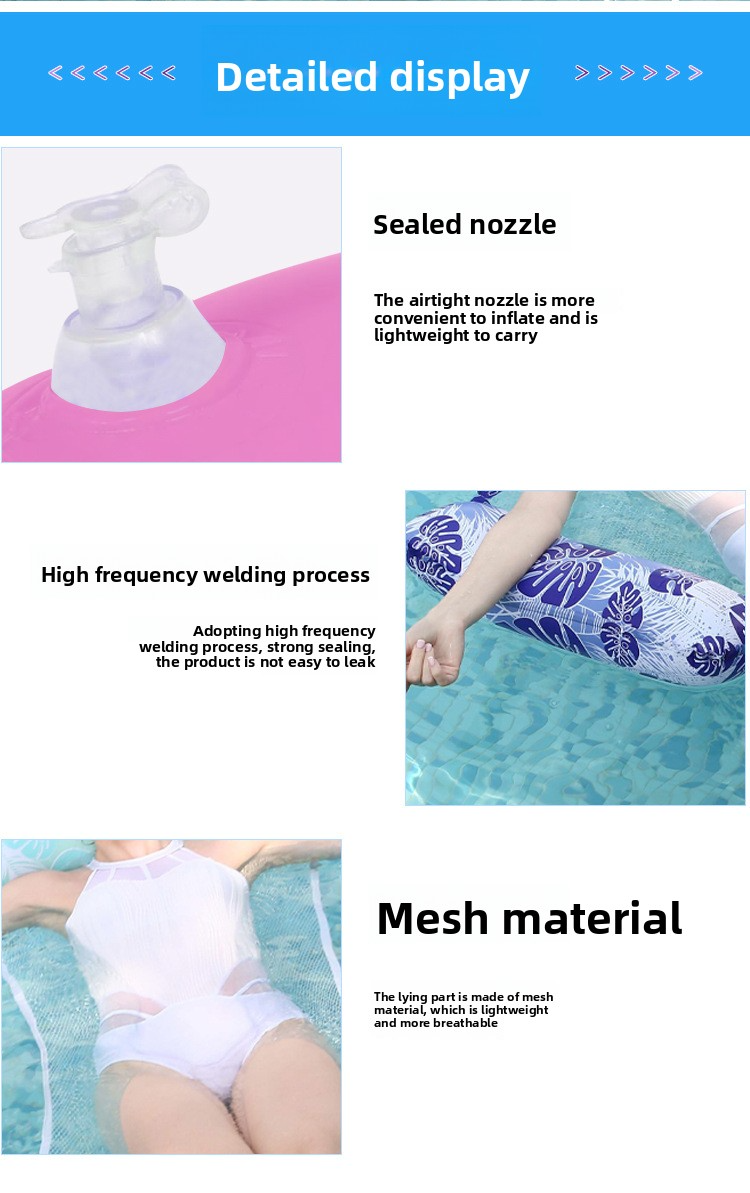 Aufblasbare Hängematte mit Blattmuster – Verdicktes PVC-Schwimmbett für Erwachsene mit verstärktem Netz (faltbar, strapazierfähig, für Pool/See/Strand geeignet)_voghion.com