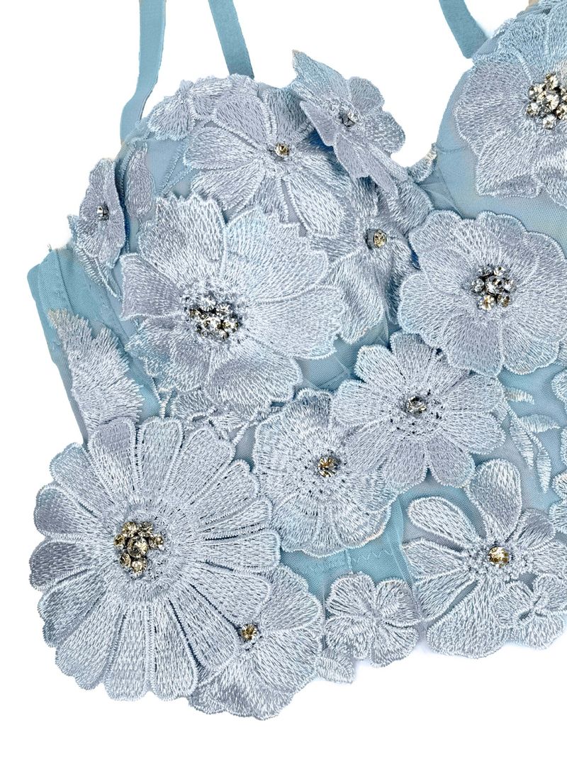 Damenbekleidung Dreidimensionales, mit Blumen und Diamanten besetztes, körperformendes Tube-Top für die Oberbekleidung Straps-BH für Damen_voghion.com