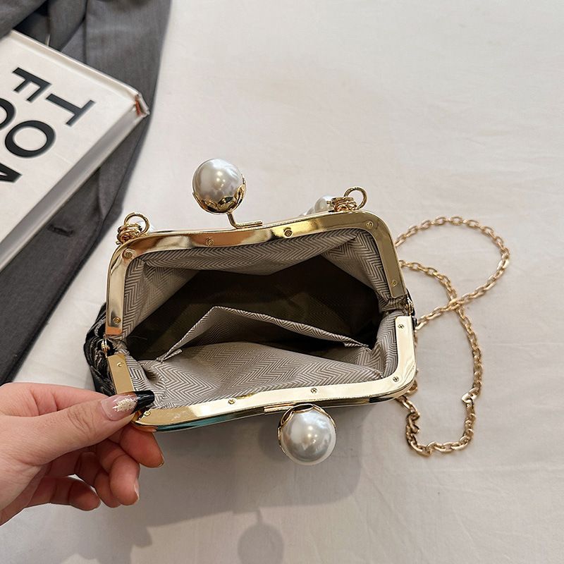 Borsa a tracolla da donna in stile antico con perle, tracolla a catena, tracolla in pizzo stampato testurizzato, cheongsam_voghion.com