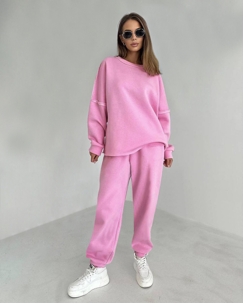 Damemodesømme design sense strik plus fleece hættetrøje blyantbukser i to dele_voghion.com