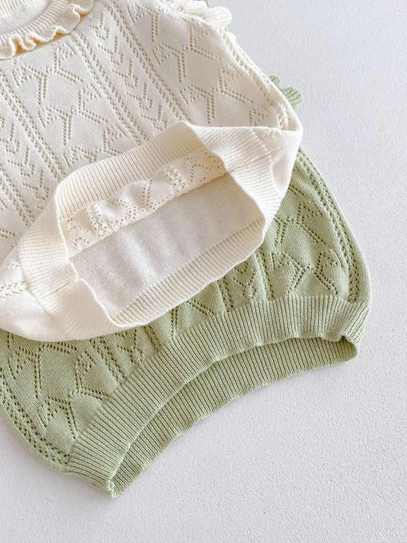 Vêtements d'été pour bébés filles, version coréenne, pull tricoté, col en dentelle, haut, short, ensemble princesse fin_voghion.com