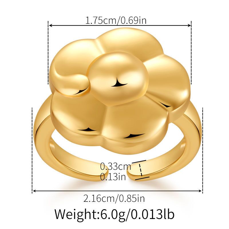 Anello con fiore francese, colore preservato, rame placcato con vero oro K, design della personalità, metallo irregolare, sensazione di temperamento creativo_voghion.com