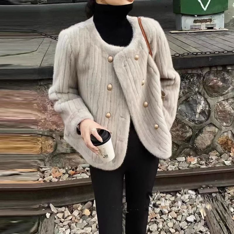 Cappotto corto snellente da donna autunno inverno 2024, con fodera in pelliccia, in pelliccia di visone spessa_voghion.com