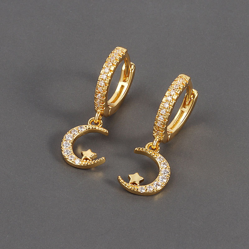 Gouden VENUS Sier Color Moon Star Drop Oorbellen voor vrouwen meisje cadeau volledige kristal gestempelde sieraden groothandel_voghion.com