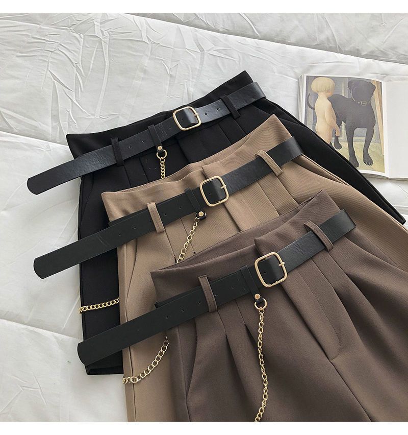 Damkläder Smal hög midja A Line Wide Leg Byxor Mångsidiga Casual Byxor_voghion.com