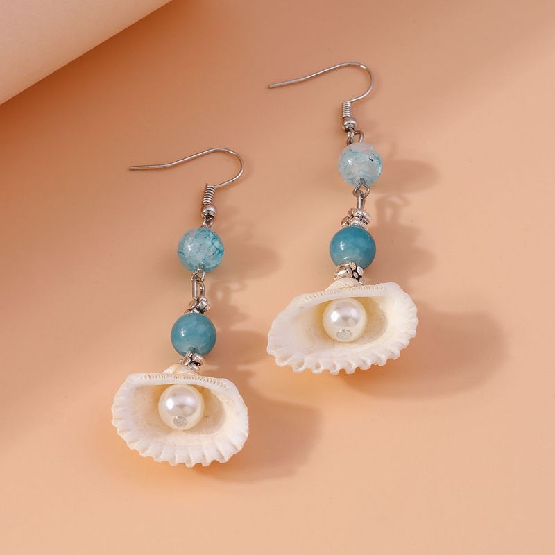 Neue personalisierte einfache Perlenohrhaken-Ohrringe Modetrend Temperament Perlen Muschelohrringe Sommer Strandohrringe_voghion.com